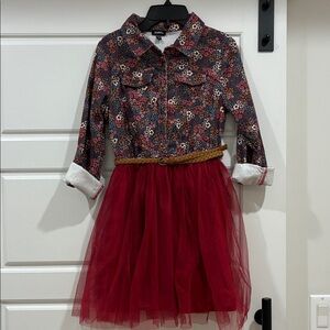 Zunie Kids Corduroy with Red Tulle Skirt Dress